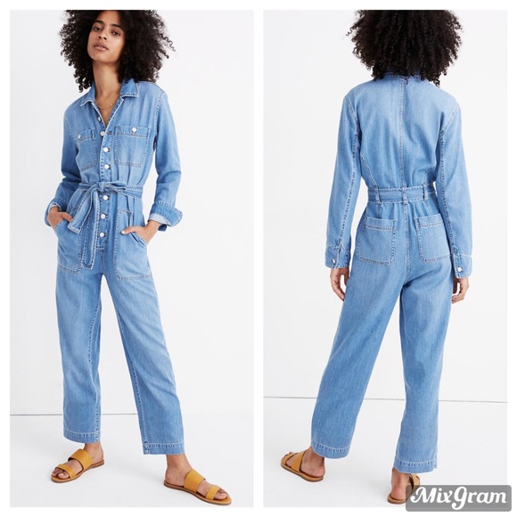 NEW Madewell tie waist denim jumpsuit - Picture 1 of 4